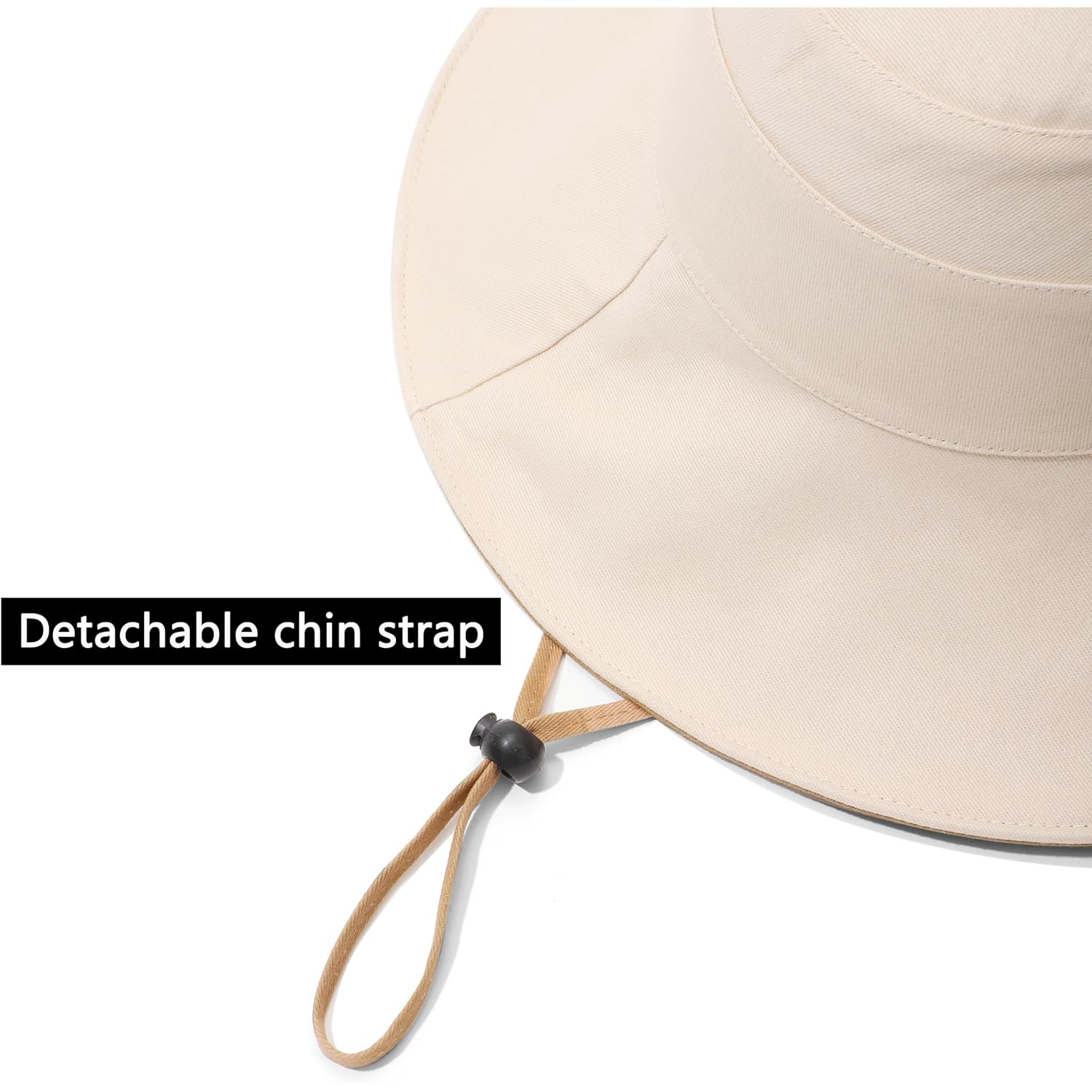 Womens Foldable Shapeable Brim Sun Hat UPF 50+ Cotton Wide Brim Beach Adjustable Chin Strap Hat Sun Protection Cap Beige