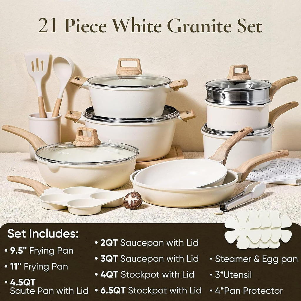 Carote 21Pcs Pots And Pans Set, Nonstick Cookware Sets, Induction Cookware Kitchen Set Non Stick Cooking Set W/Frying Pans & Saucepans (Pfos, Pfoa Free)