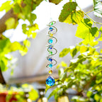 20.5In Sea Blue Crystal Gazing Ball Spiral Wind Spinner Suncatcher | Sea Blue Crystal Gazing Ball Spiral Wind Spinner Rainbow Maker Sun Catcher With Chain For Indoor Outdoor Garden Decor