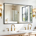 Rectangular Bathroom Mirror, 55"X30" Black Metal Framed Vanity Mirror, Hd Shatterproof Wall Mirror, Horizontal Or Vertical Hanging, Easy Installation For Bathroom, Bedroom, Living Room, Entryway