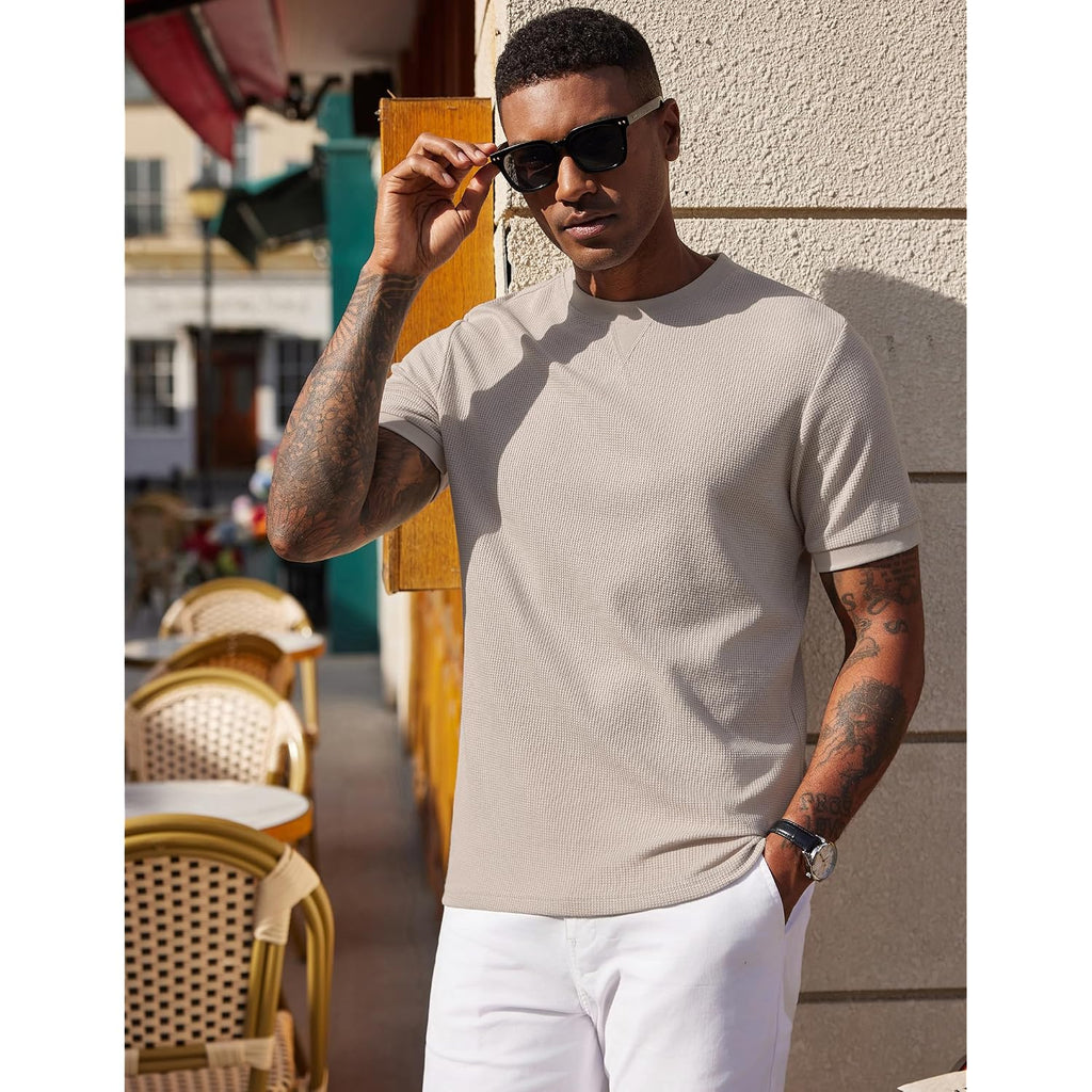 Coofandy Men'S Waffle T-Shirts Short Sleeve Casual Crew Neck Shirt Summer Plain Pullover Tees