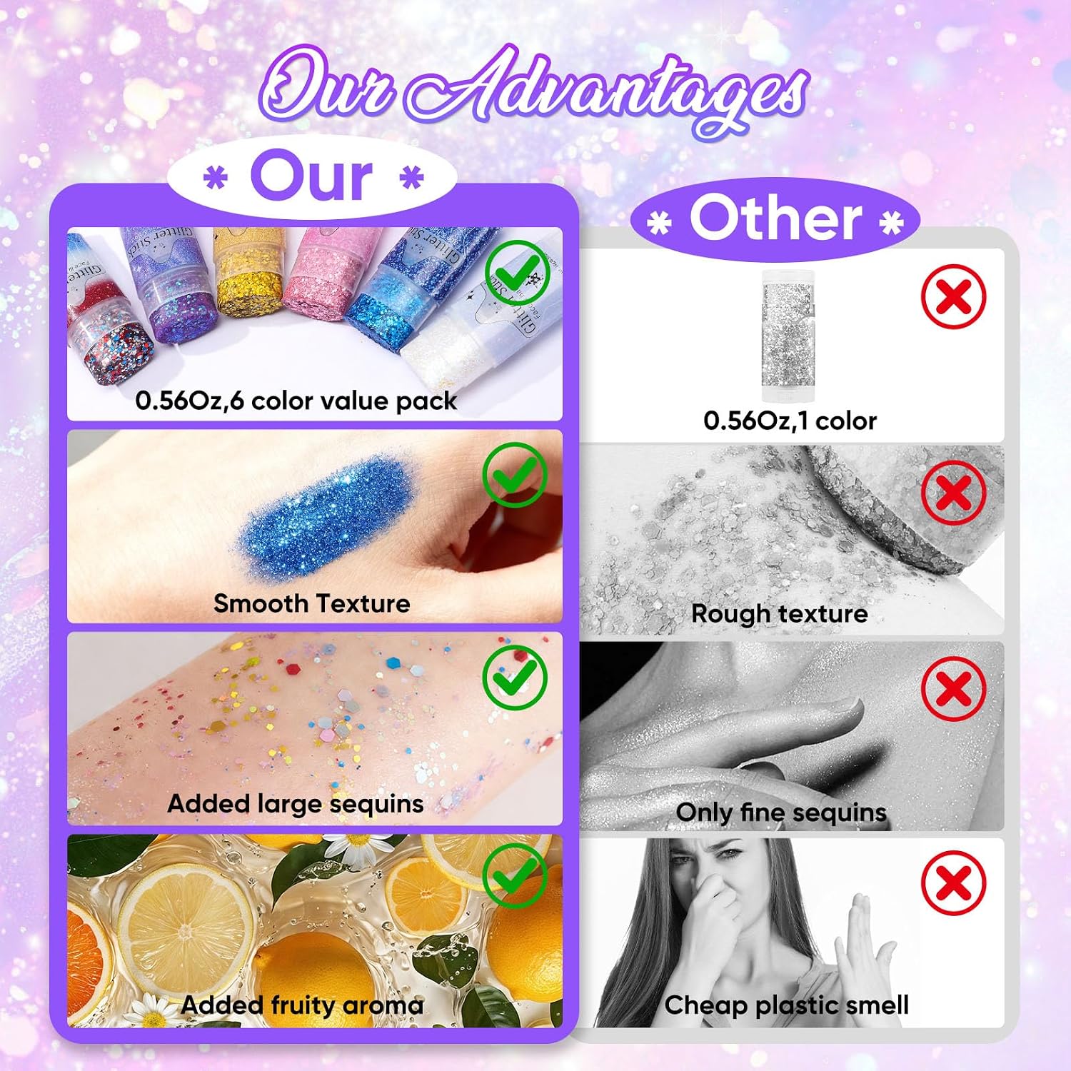 Aroic Body Glitter Stick- 6 Pack Patriotic Red White And Blue Face& Hair Glitter, 4Th Of July Outfits Rave Accessories, Usa Flag Sparkling Face Makeup For Women Independence Day Festival Concert Party