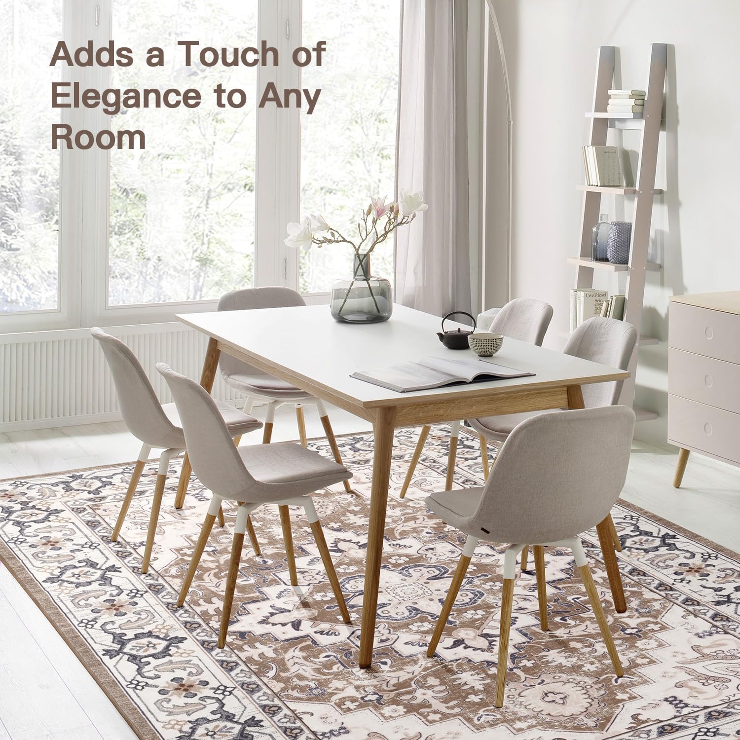 Lofus 5x7 Area Rugs for Living Room, Washable Area Rug, Rugs for Bedroom, Kitchen, Vintage Boho Carpet, Soft Non-Slip, Low Pile Large Area Rug for Office Dining Room, Floral Brown