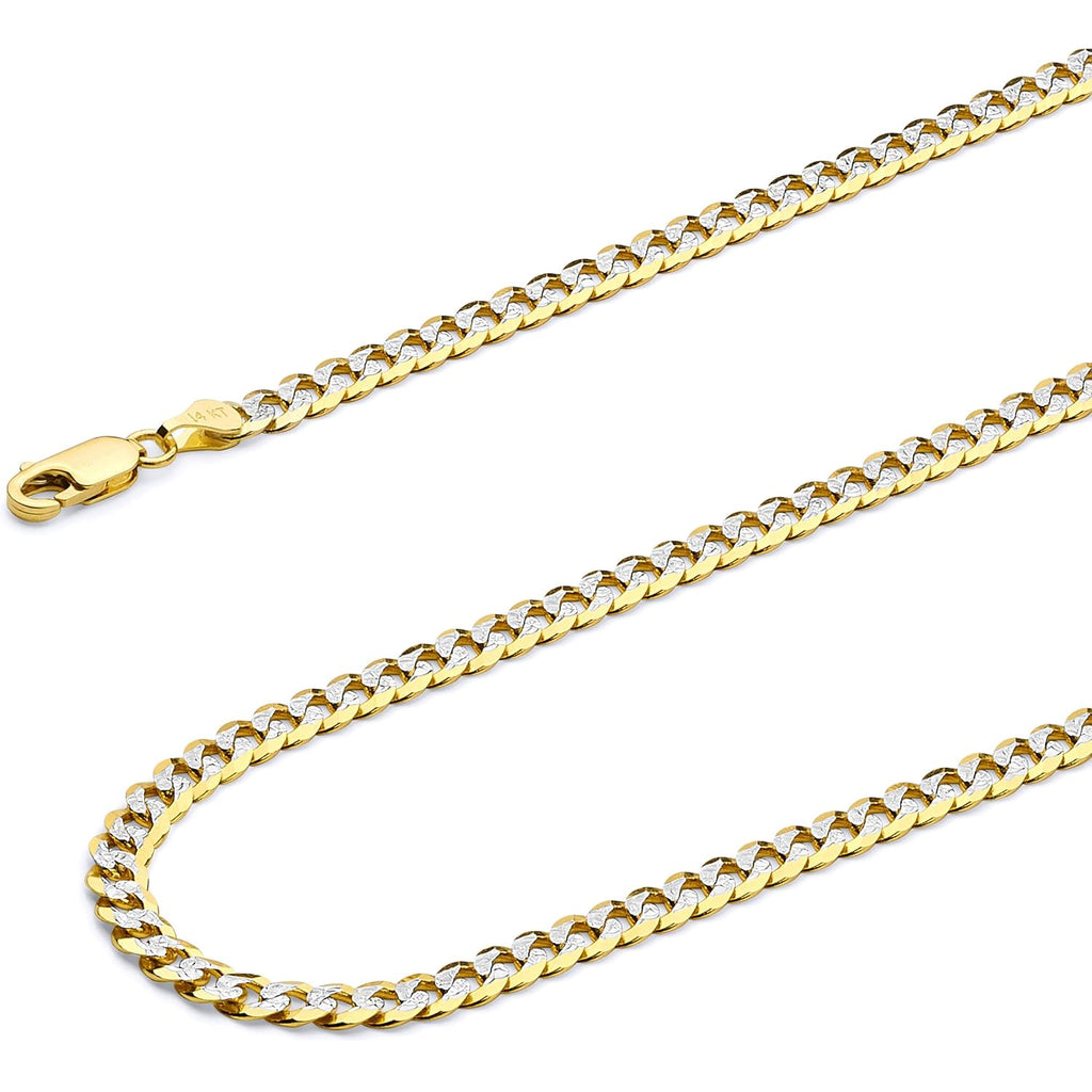 14k REAL Yellow/White/Two Tone Gold Solid 14mm, 12mm, 9.5mm, 8mm, 7mm, 6mm, 5mm, 4mm, 3mm, 2.5mm, 2mm Cuban Concave Curb Chain Necklace/Bracelet