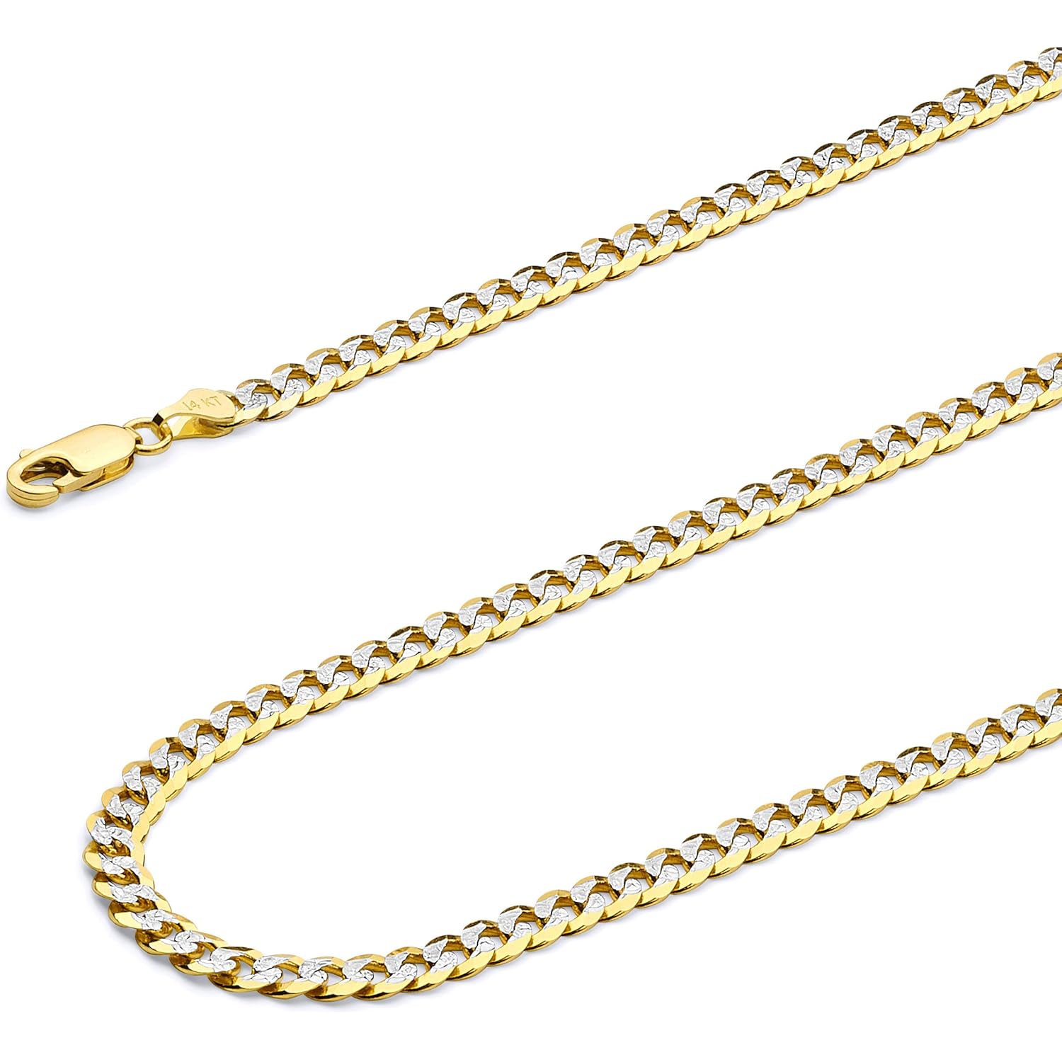 14k REAL Yellow/White/Two Tone Gold Solid 14mm, 12mm, 9.5mm, 8mm, 7mm, 6mm, 5mm, 4mm, 3mm, 2.5mm, 2mm Cuban Concave Curb Chain Necklace/Bracelet