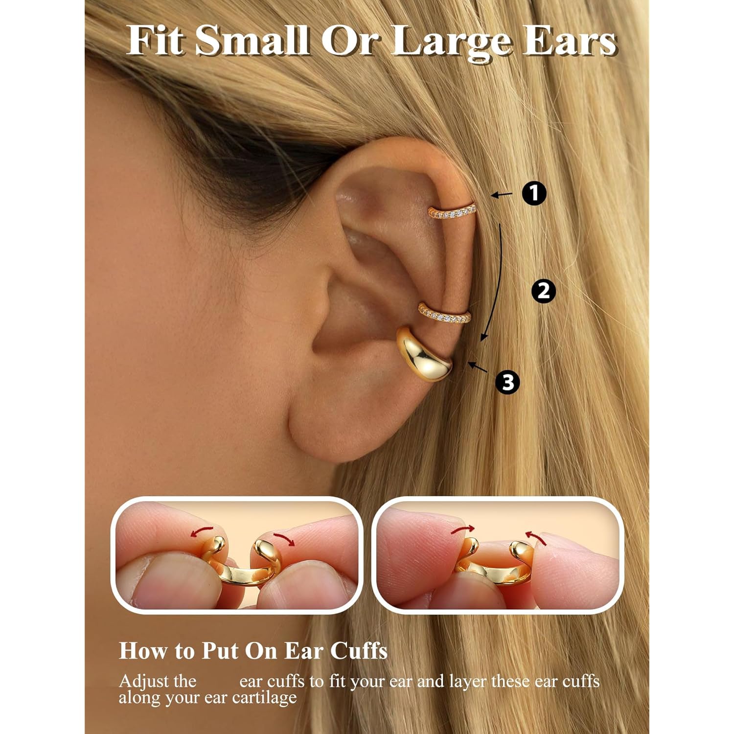 𝟒𝐏𝐚𝐢𝐫𝐬 14K Gold Plated Ear Cuff Earrings for Women Non Piercing - Hypoallergenic Ear Cuffs 14K Silver/Gold Plated Non Tarnish Clip on Cartilage Earrings Fake Earring Set Trendy Jewelry