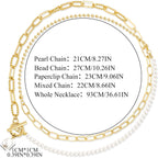 Gold Layered Pearl Chain Necklace for Women, 14K Gold Plated Pearl Link Toggle Clasp Necklace, Dainty Trendy Layered Choker Chunky Jewelry Fashion Gift for Women