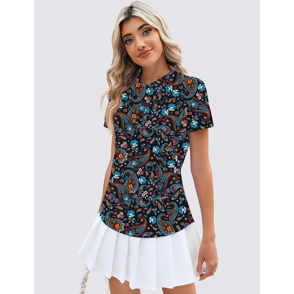 Tfsdod Womens Golf Polo Shirts Collared Short Sleeve T Shirt Lightweight Moisture Wicking Polo Casual 3 Buttons Outfits