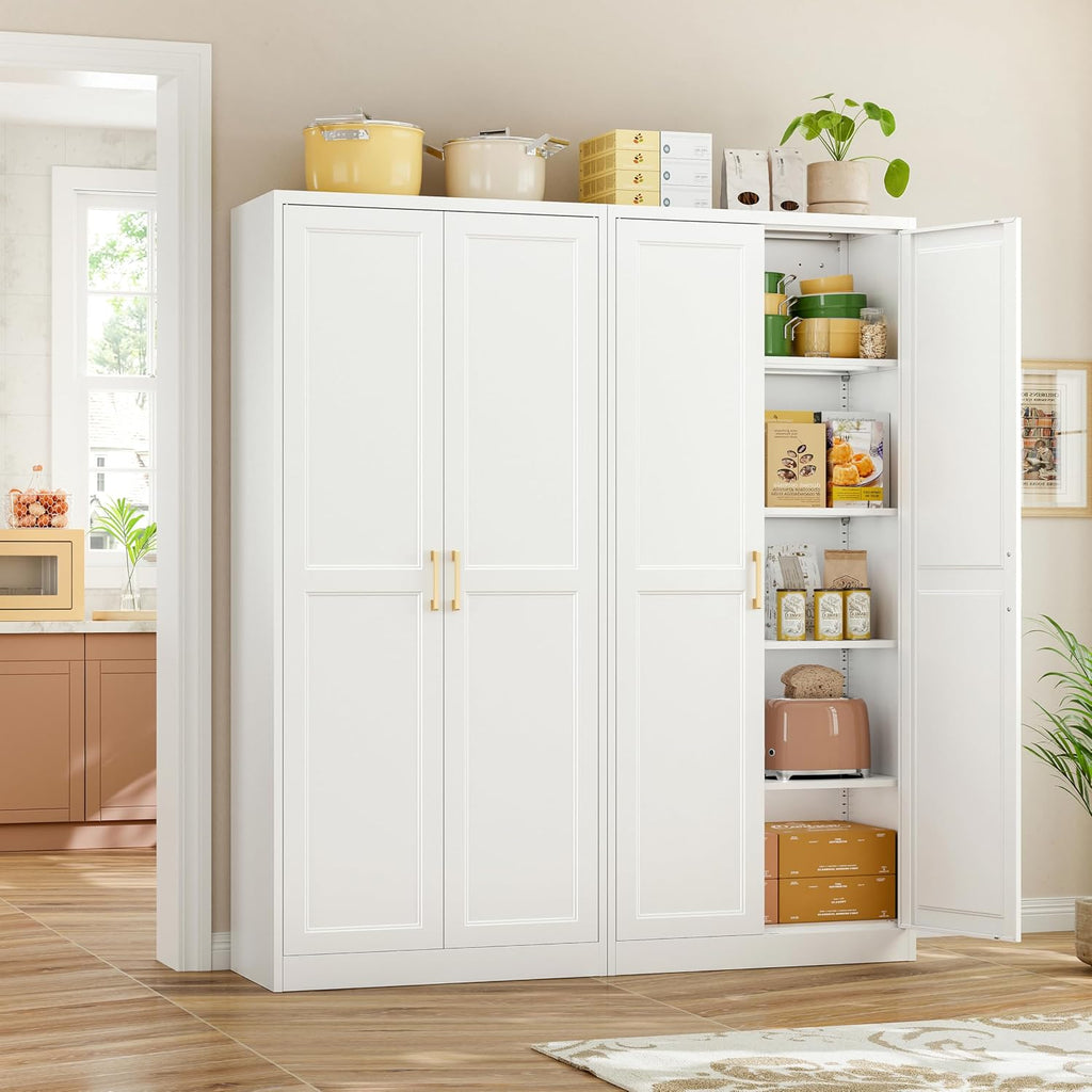 71" Tall Metal Storage Cabinet, Kitchen Pantry Storage Cabinets With Doors And 4 Shelves, White Pantry Cabinet, Utility Kitchen Cupboard, Large Steel Cabinets For Dining, Office, Living Room