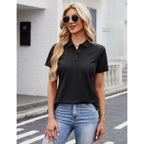 Women's Polo Shirts Cotton 3-Button Short Sleeve Collared Tops Summer Cool Shirt Uniform Casual Shirts
