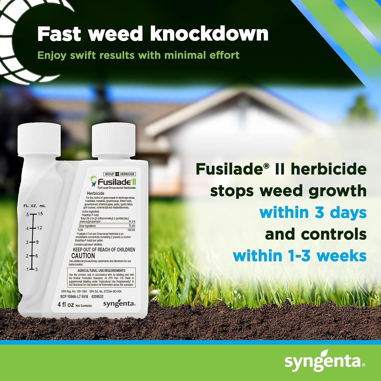 Syngenta Fusilade Ii Herbicide - Grass Weed Killer Spray For Selective Control In Turf & Landscapes, Safe On Ornamentals, Fast Acting Weed Control For Nurseries & Sports Fields - 4 Oz