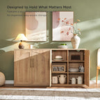 Arched Door Sideboard Buffet Cabinet Set Of 3, Natural Oak | Modular, Multi-Compartment Storage, Adjustable Shelf, Soft Close Hinges, Freestanding, For Dining Room, Living Room