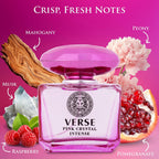 Verse Pink Crystal Intense For Women 3.4 Fl Oz - Fruity & Floral Scents Of Raspberry, Peony, Magnolia & Lotus Flowers - Base Notes Of Amber, Vibrant Musk & Deep Mahogany Wood - Elegant 100Ml Bottle