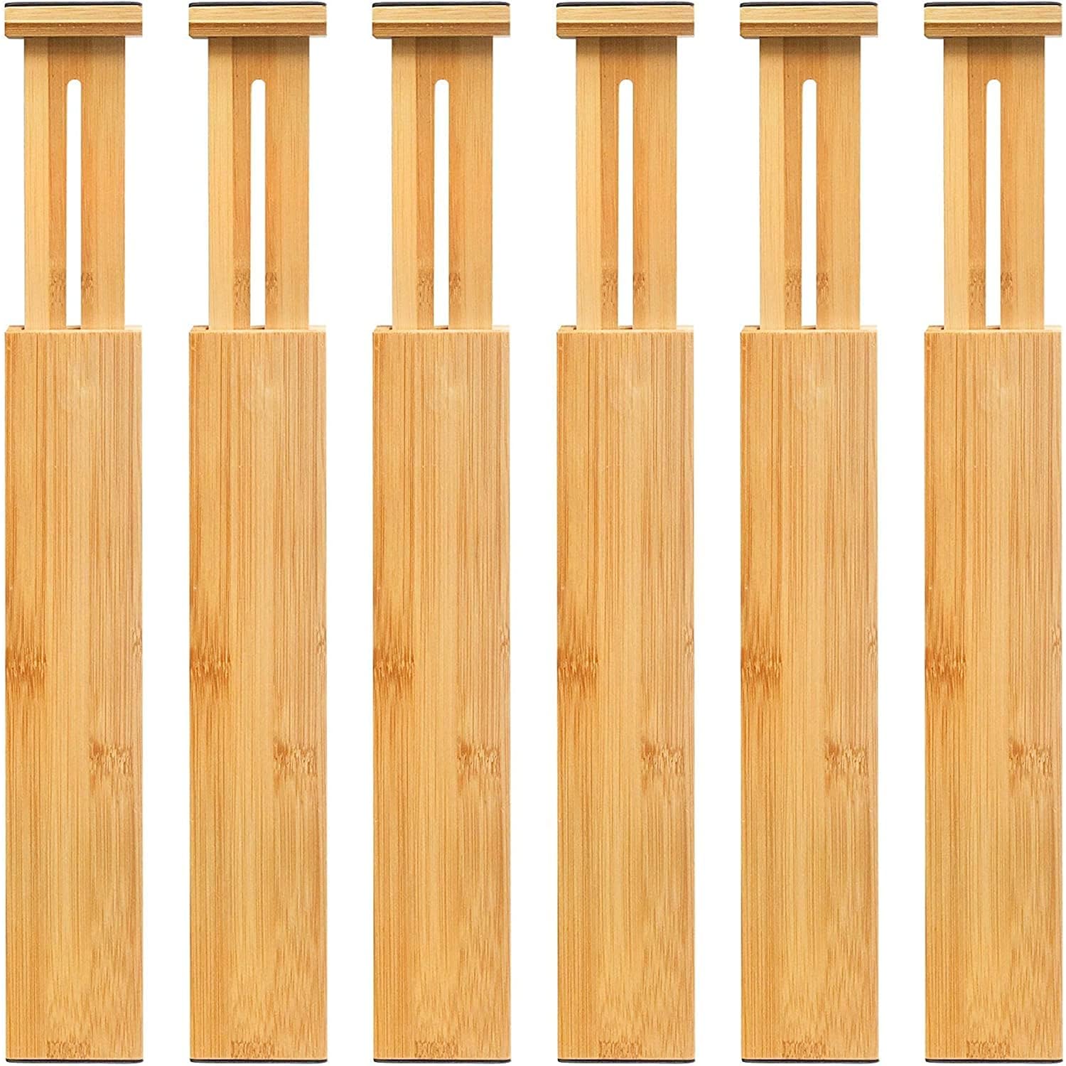 Vaefae 6-Pack Adjustable Bamboo Drawer Dividers, Expandable Drawer Organizer For Kitchen Utensils, Clothes, Bathroom, Office – Fits Drawer Interiors 16.6" To 21.8"