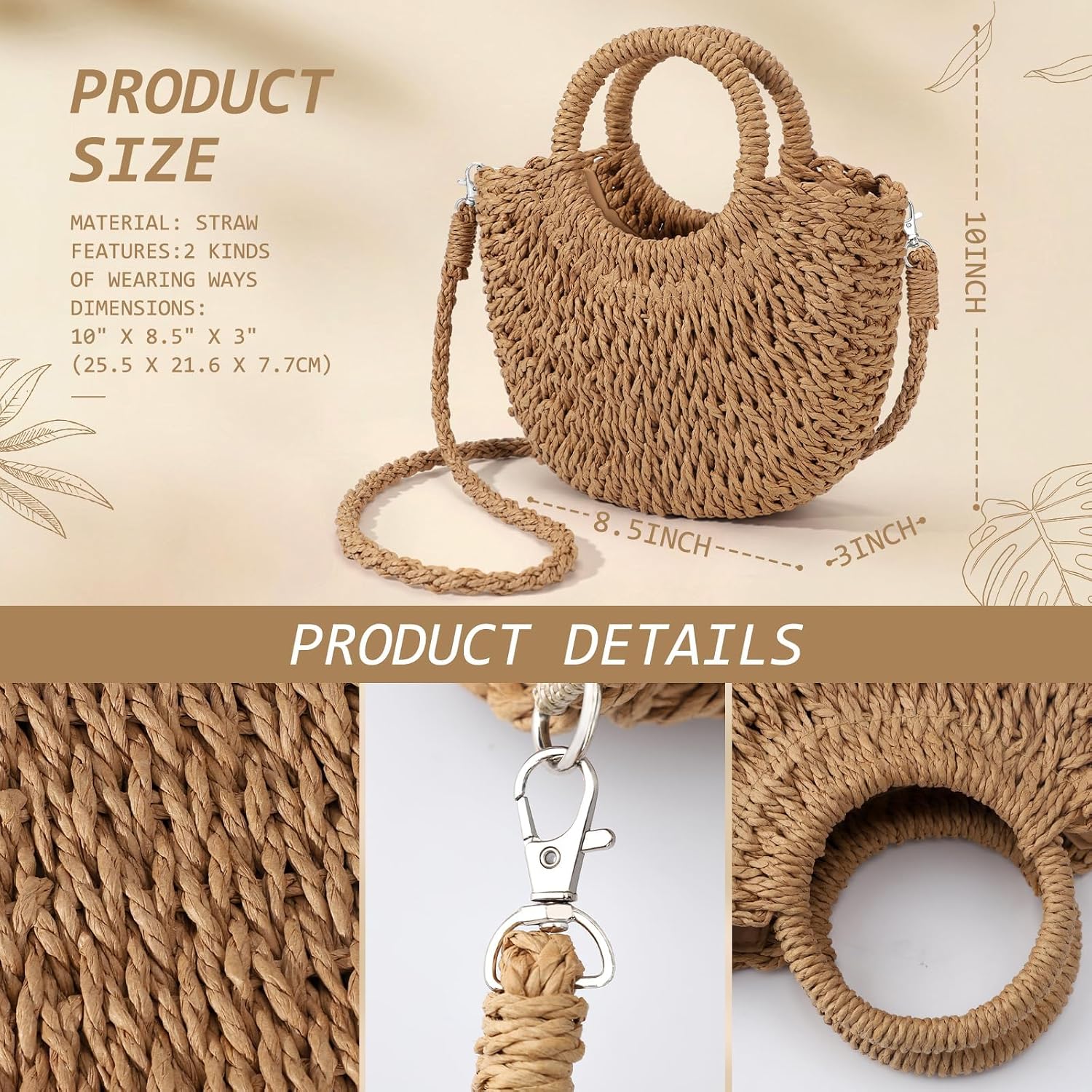 Handwoven Straw Beach Small Crossbody Bag For Women 2026 Summer Boho Wicker Handbag Shoulder Purse With Handle