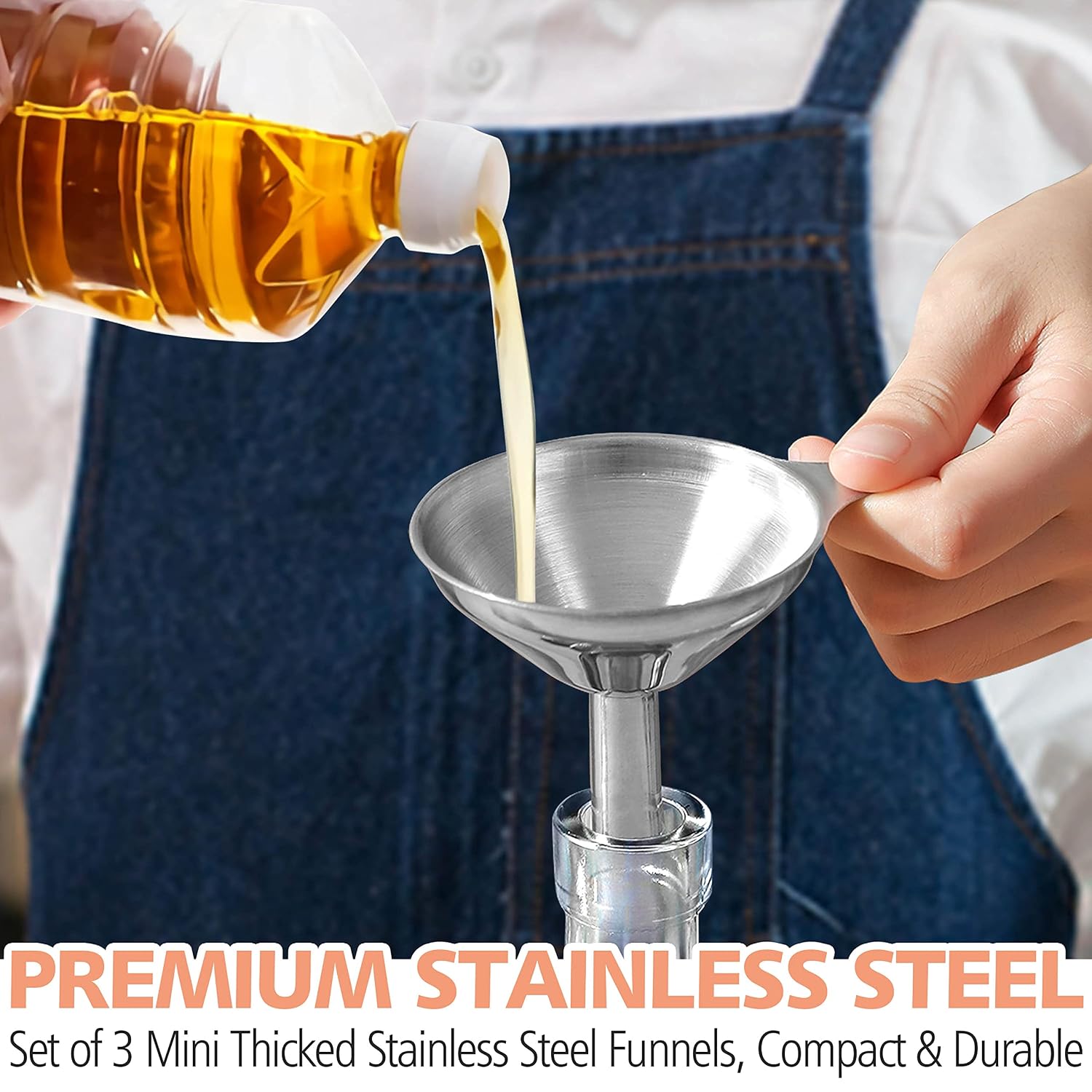 Anaeat Stainless Steel Mini Kitchen Funnel Set, 3 Pack Durable Metal Filling Funnels For Transferring Liquid, Dry Ingredients, Cosmetic Lotion, Fluid, Spices, Powder - Food-Grade & High Heat Resistant