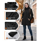 33,000Ft Women'S Softshell Long Jacket With Hood Fleece Lined Windproof Warm Up Waterproof Windbreaker