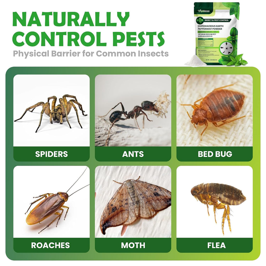 Diatomaceous Earth Food Grade & Peppermint Powder For Crawling Insect And Pest Control – 1 Lb