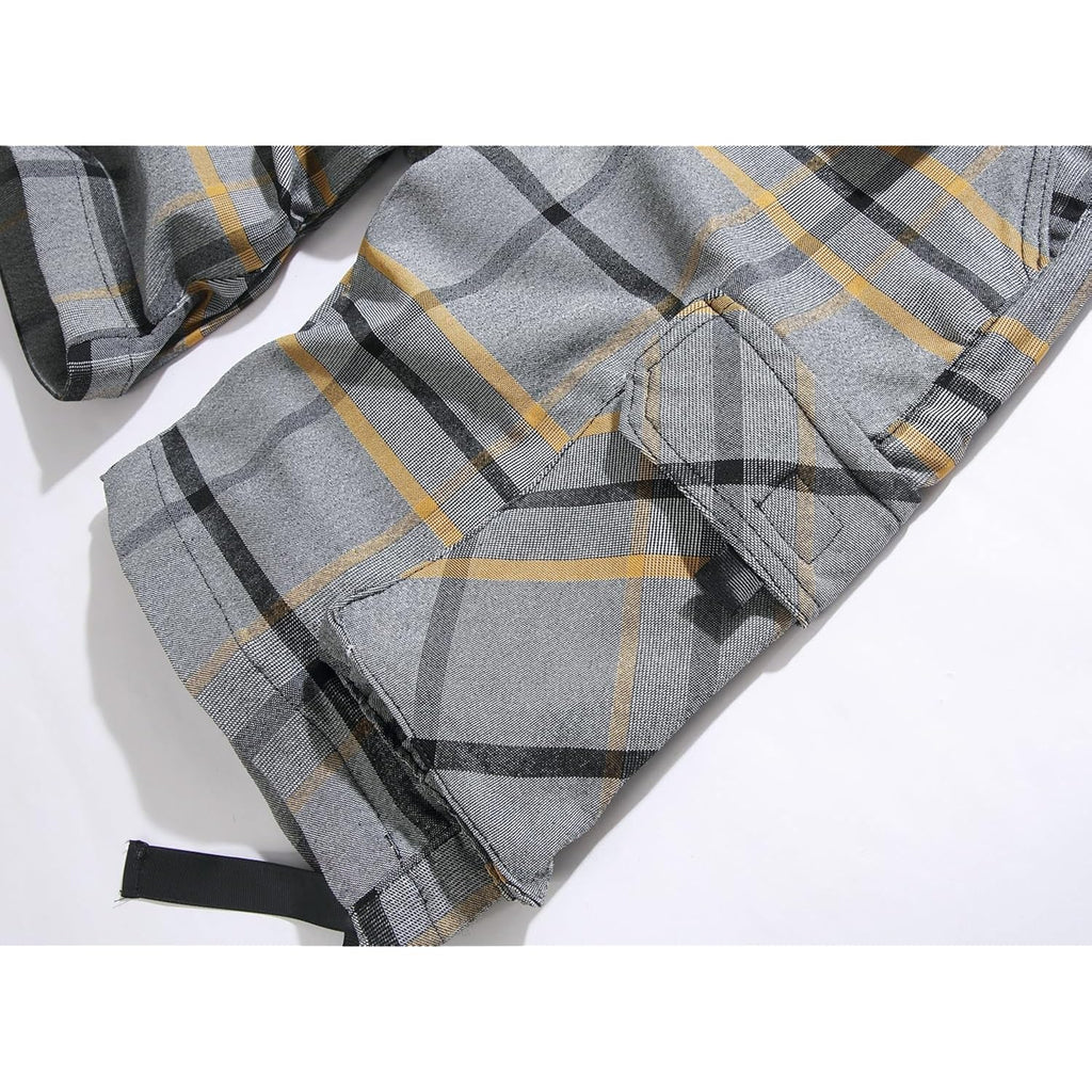 Novocct Cargo Short For Men 10" Inseam Relaxed Fit Plaid Outdoor Hiking Work Stretch Cotton Casual Shorts With Multi-Pocket