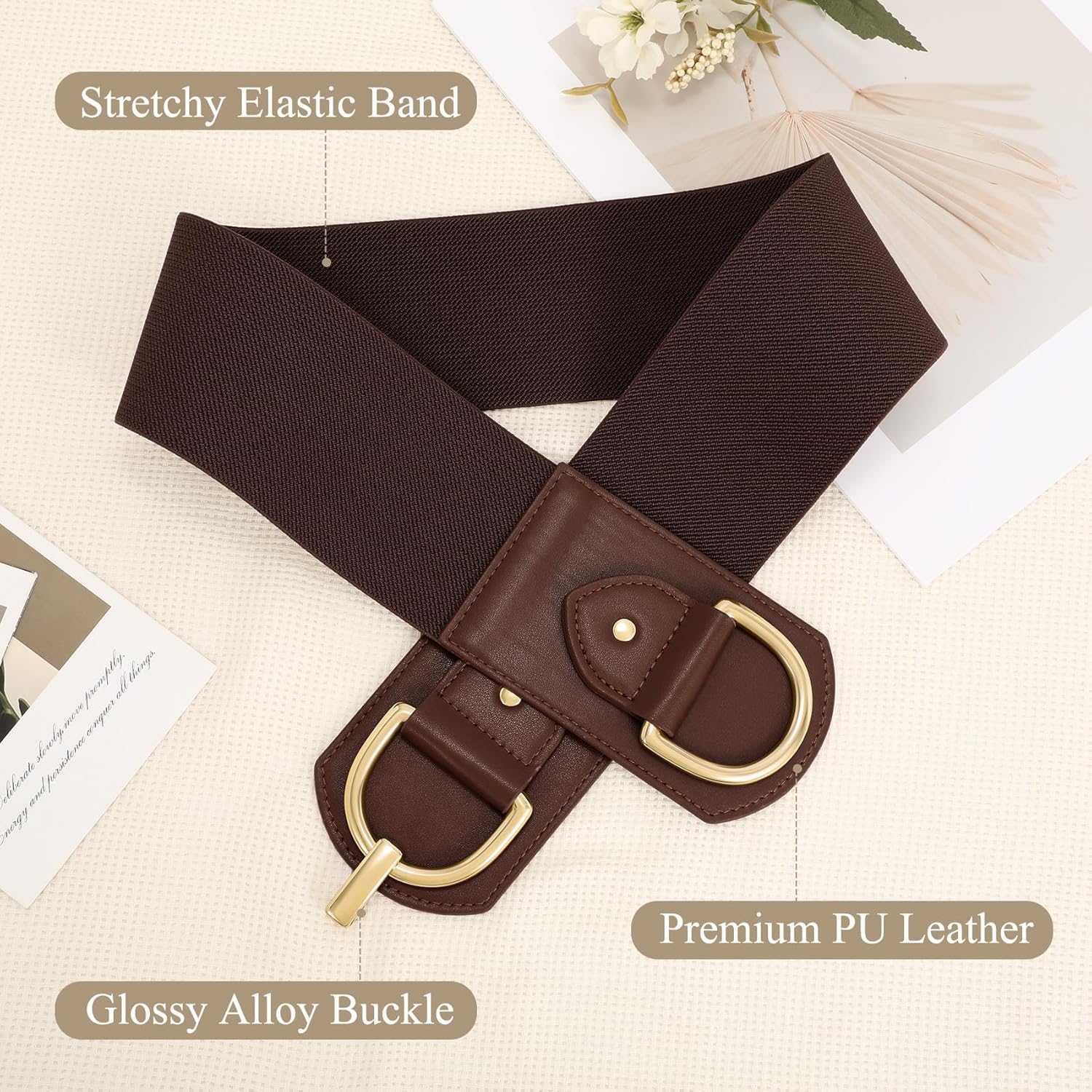 Wide Belts for Women Fashion Elastic Belt for Dresses Vintage Waist Belt Ladies Stretchy Belt Gold Buckle