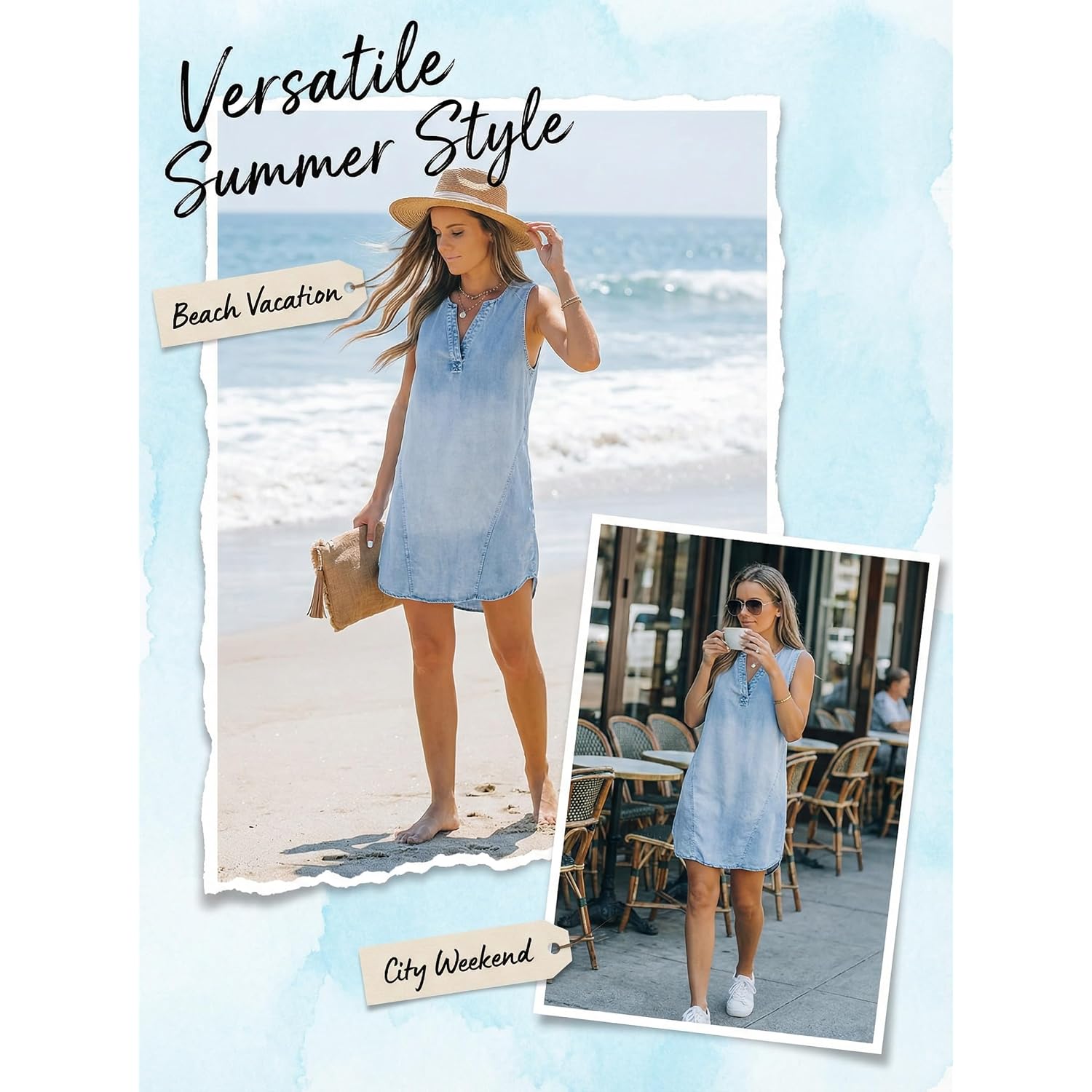 Cupshe Women'S Denim Mini Dress Jean Dresses V Neck Sleeveless Casual Summer Outfits 2025 Trendy