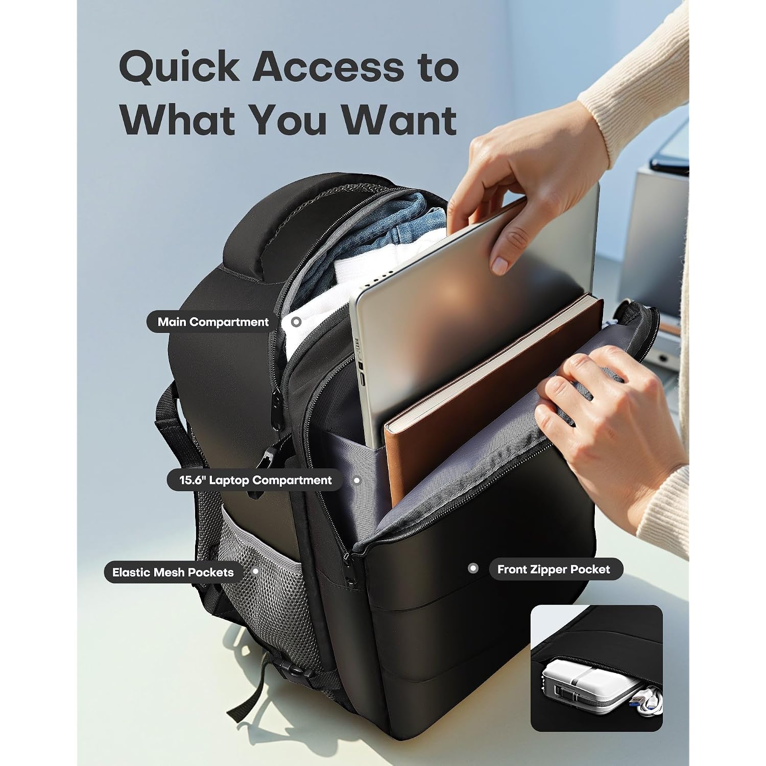 Hotor Travel Backpack Flight Approved Bag Men Women, Medium Black | Tsa Carry On Luggage, 15.6Inch Laptop, Casual Daypack Travel Essentials Nurse Bag For Work, Business, Weekender, College