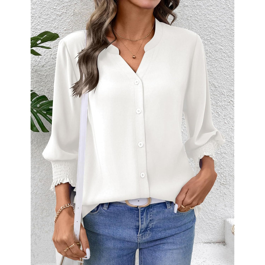 Lomon Button Down Shirts For Women 3/4 Length Sleeve Business Casual Blouses 2026 Summer Tops