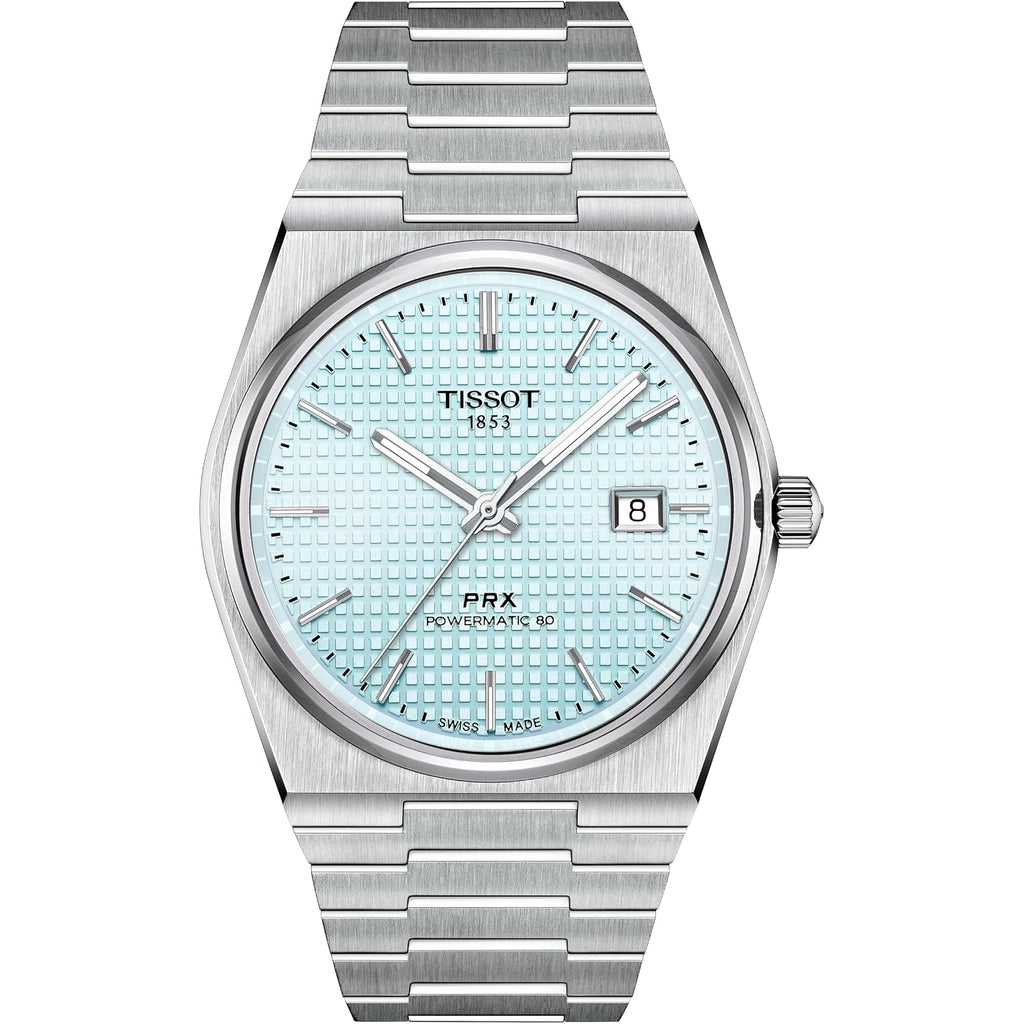 Tissot Prx Powermatic 80 316L Stainless Steel Case, Swiss Automatic Watch For Men & Women, Ice Blue Dial, Stainless Steel, (T1374071135100)