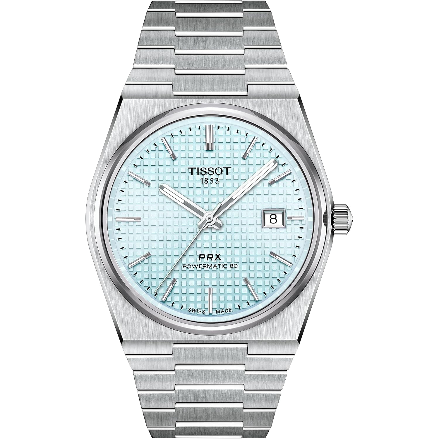 Tissot Prx Powermatic 80 316L Stainless Steel Case, Swiss Automatic Watch For Men & Women, Ice Blue Dial, Stainless Steel, (T1374071135100)