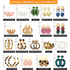 18 Pairs Vacation Statement Earrings for Women Straw Rattan Earrings Acrylic Resin Hoop Drop Dangle Earrings Set Hypoallergenic for Sensitive Ears