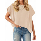 Tankaneo Womens Oversized Short Cap Sleeve Tunic Tops Summer Casual Textured Ribbed Knit T-Shirts Loose Fit Tees