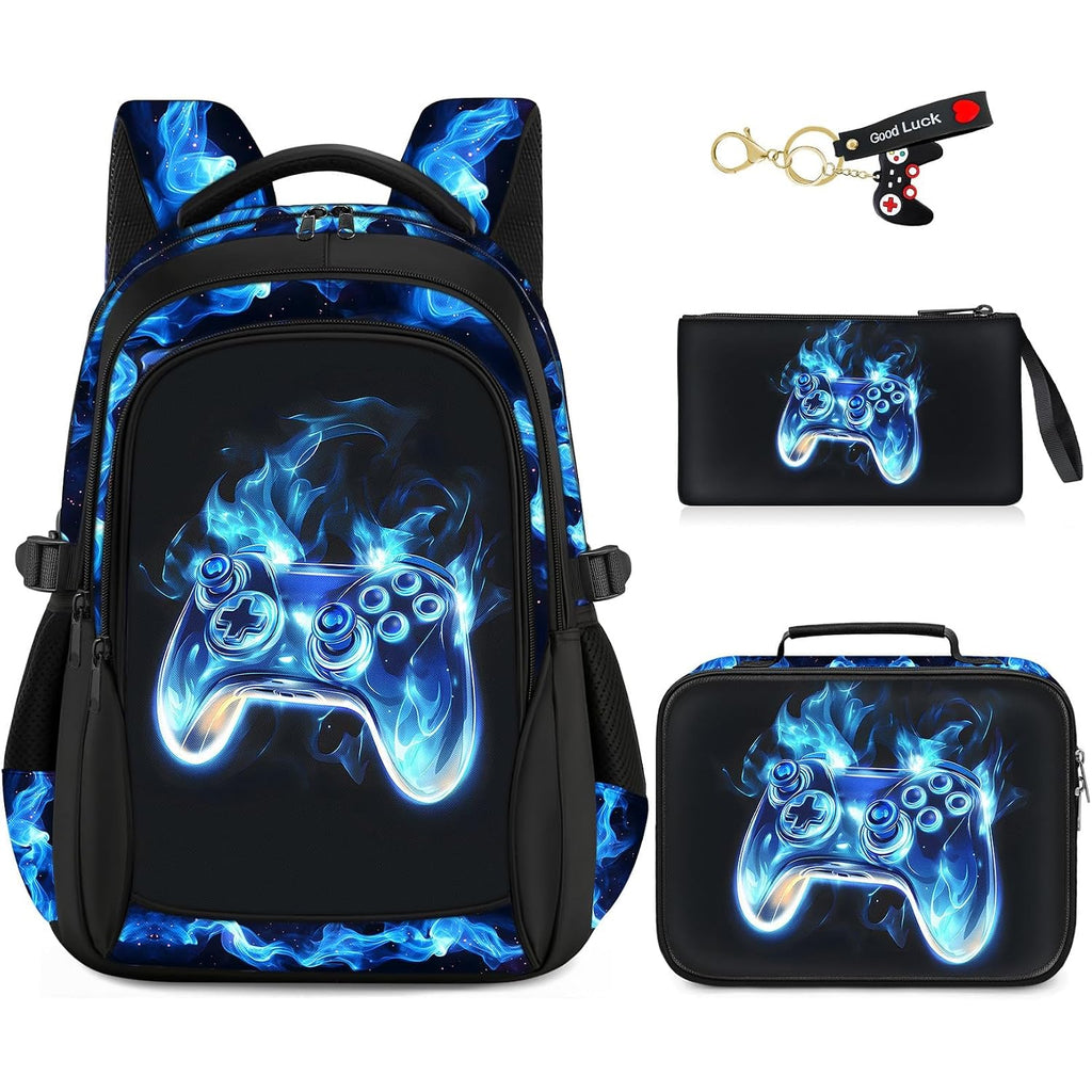 School Backpacks For Boys - 4Pcs Gamer Boys Backpacks With Lunch Box Set For Kids Teens Elementary Middle School, 17″ Large Capacity Students Bookbag, Perfect For Travel