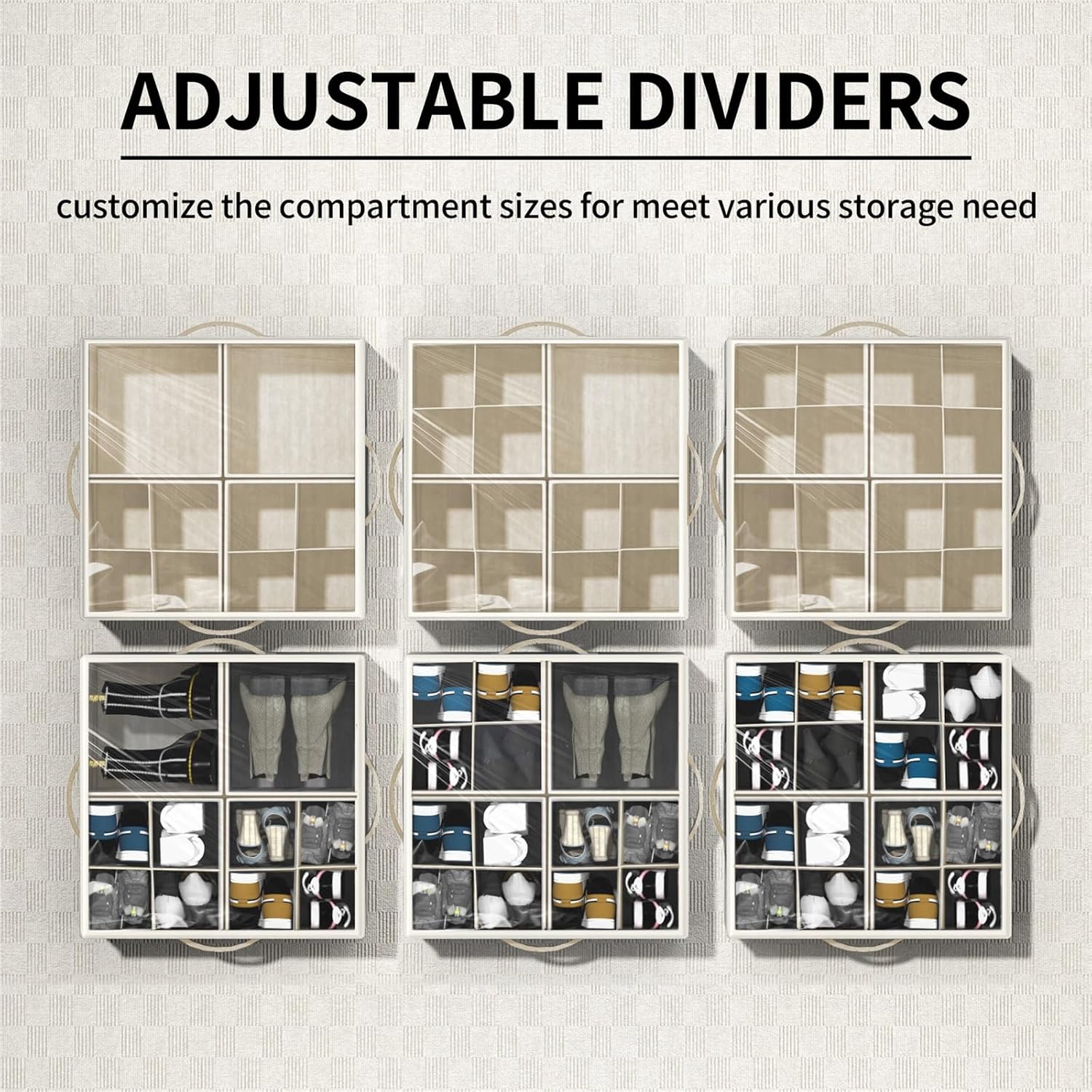Shoe Organizer For Closet, Foldable Shoe Storage With Adjustable Dividers | Fabric Shoe Storage Organizer Box Bin With Adjustable Dividers And Clear Cover, Fits Up To 16-32 Pairs