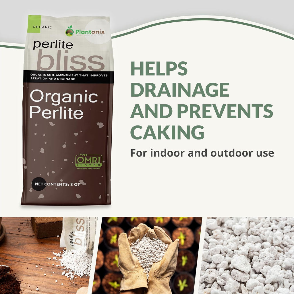 Perlite Bliss (8 Qts) - Organic Perlite For Plants Indoor Soil Amendment - Horticultural Perlite For Gardening & Seed Starting - Mixes Easily With Potting Soil, Vermiculite, & Coco Coir For Plants