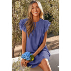 Dokotoo Womens Summer Dresses 2026 Ruffle Short Sleeve Casual V Neck Smocked Floral Burnout Mini Dress Sundress