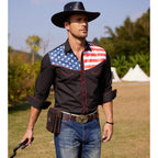 Coofandy Men'S American Flag Button Down Shirts Western Cowboy Shirt Slim Fit Patriotic Long Sleeve Shirt
