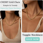 CHESKY 14K Gold Plated Chunky Necklace for Women, Trendy Paperclip Chain Necklace Thick Cross Heart Pendant Necklace Layered Herringbone Cuban Link Chain Toggle Necklaces Non Tarnish Jewelry