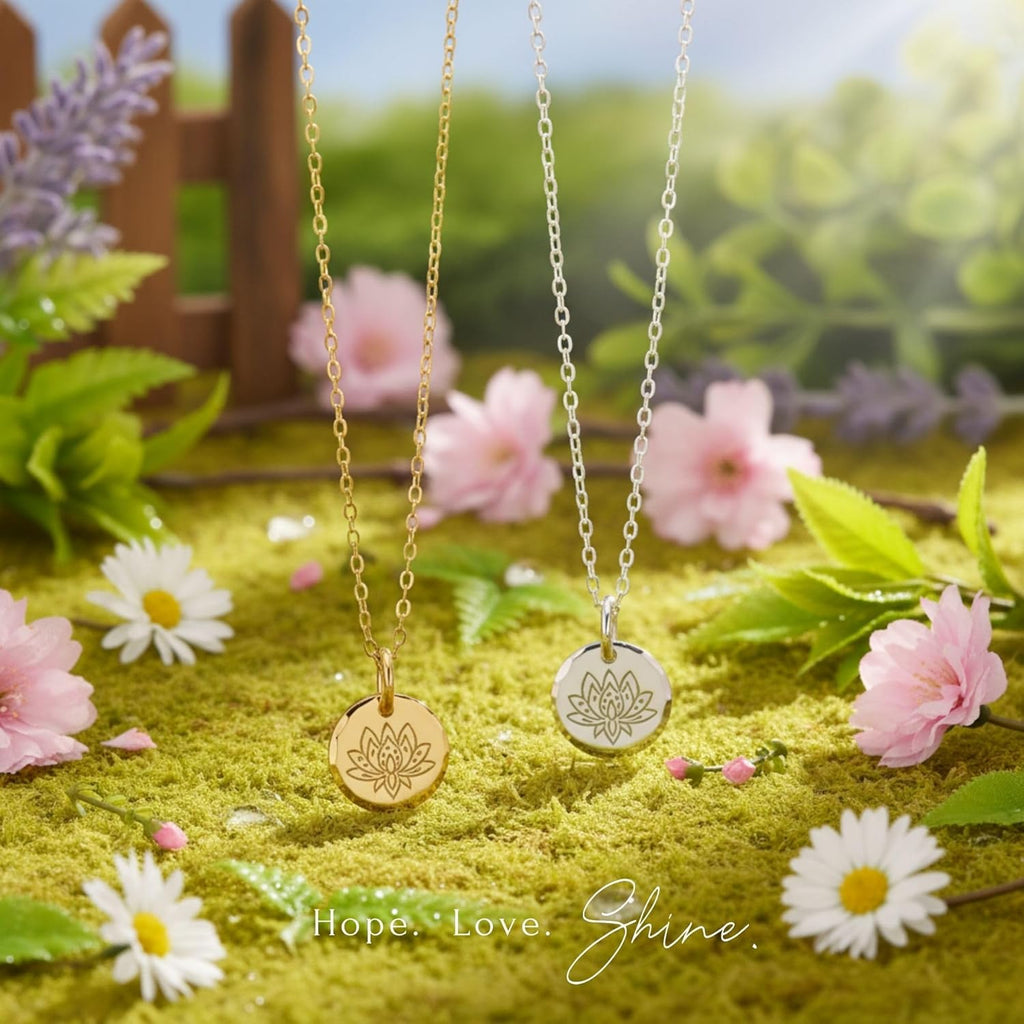 HOPE LOVE SHINE Women's New Beginnings Necklace - 14k Gold Plated Sterling Silver, Healing & Recovery Gift, Adjustable 16+2" Chain