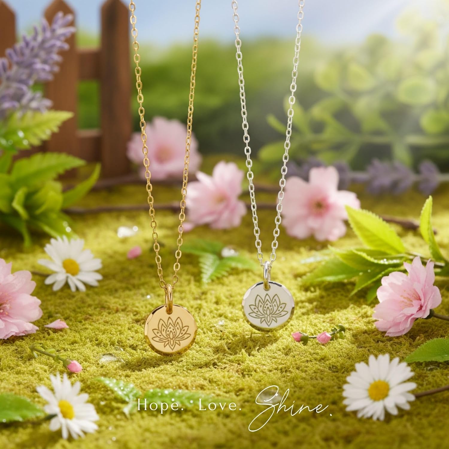 HOPE LOVE SHINE Women's New Beginnings Necklace - 14k Gold Plated Sterling Silver, Healing & Recovery Gift, Adjustable 16+2" Chain