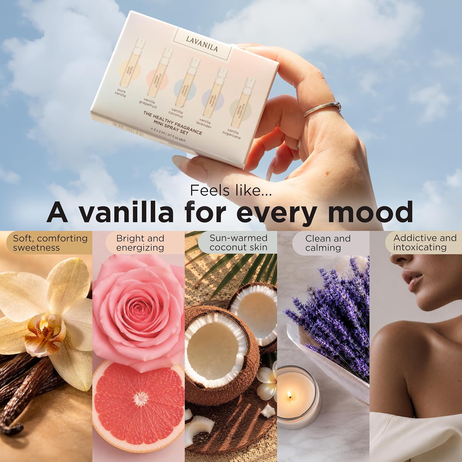 Lavanila Vanilla Perfume Sampler Set For Women, 2Ml Each – 5 Clean Natural Eau De Parfum Minis Includes Pure Vanilla, Coconut, Grapefruit, Sugarcane & Lavender, Long Lasting Women'S Fragrance