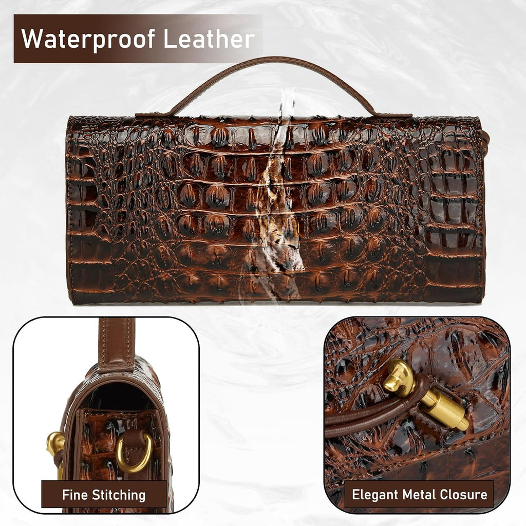 Trendy Women Crocodile Evening Clutch Purse Crossbody Shoulder Handbag Cute Vegan Leather Satchels