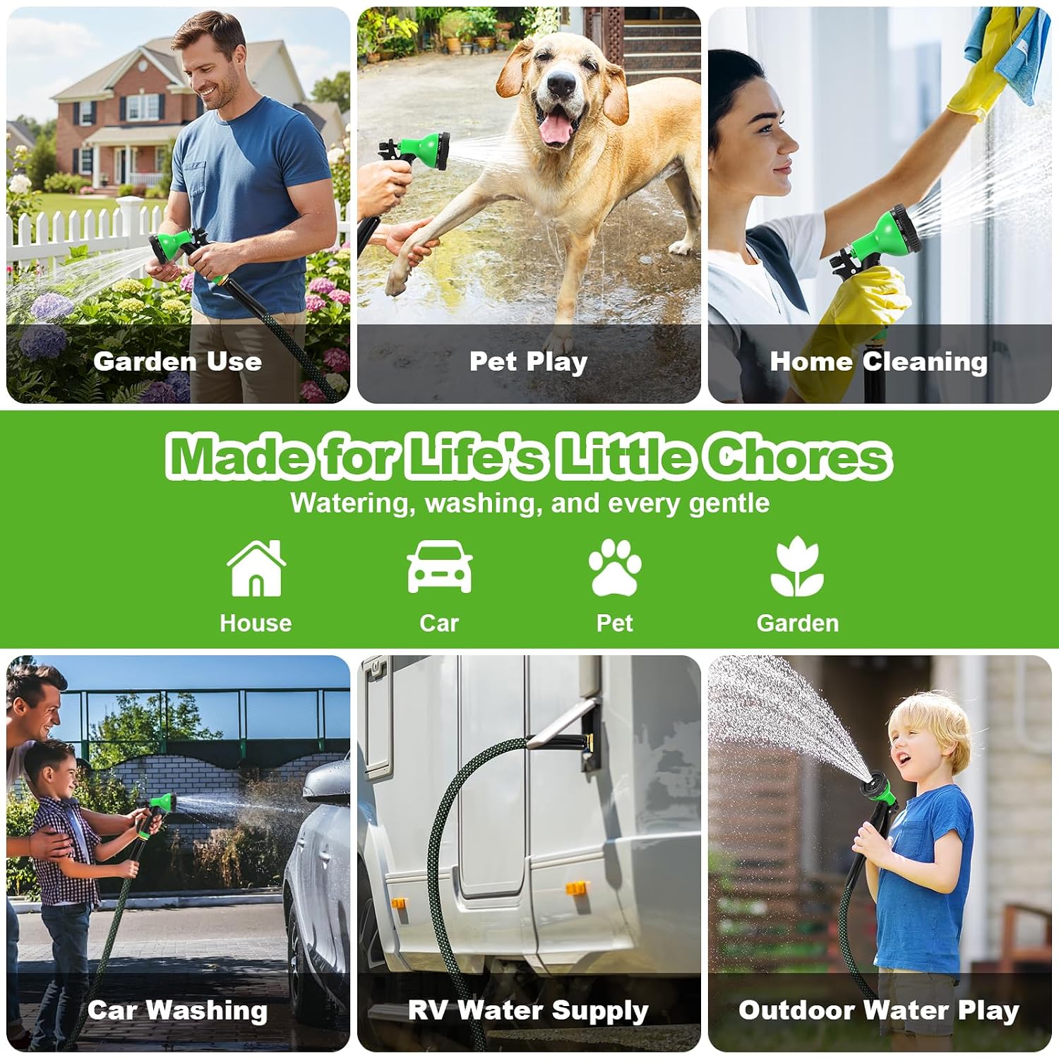 Garden Hose 50Ft, Non-Expanding Water Hose With 10 Function Nozzle, Lightweight, Kink Free, Sturdy, Leak-Proof, Portable, Flexible Hose 50Ft For Outdoor, Yard, Lawn, Car Wash And Camper Use