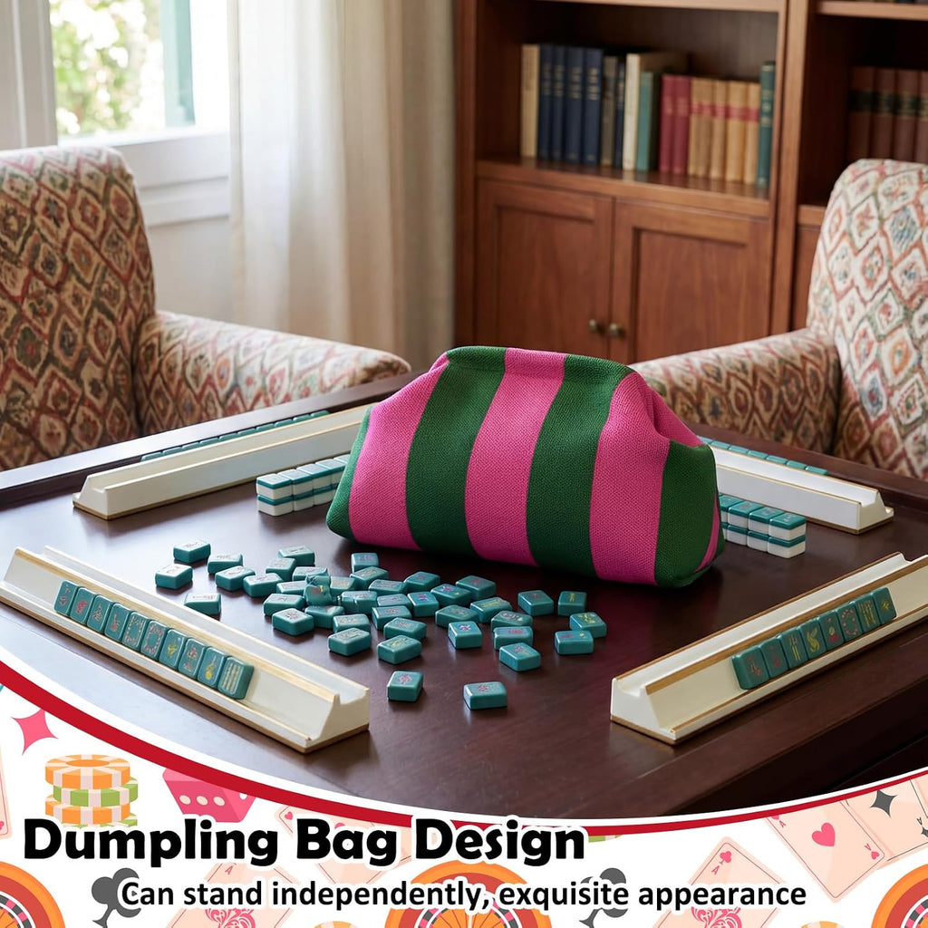 Mahjong Tile Bag Woven Clutch Purses For Women Woven Striped Dumpling Bag Summer Beach Evening Handbag For Mahjong Tile Vacation Supplies(Pink And Green,Thick Lines)