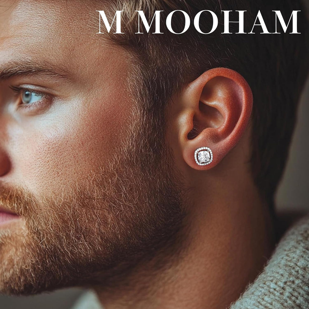 M MOOHAM 6 Pairs Hypoallergenic Flat Back Stud Earrings Set for Women - 14k Gold Plated Silver Studs CZ Earrings for Women Men Trendy Non Tarnish Earring Stack for Sensitive Ears Jewelry Gifts