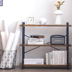Hchqhs 3-Tier Industrial Bookshelf, 35" W X 12" D X 35" H | 1.2" Shelf Thickness, 14.17" Shelf Height, Wood And Metal, Horizontal, Rustic Brown, For Office Living Room Bedroom