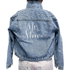 Custom Embroidered Bridal Denim Jacket, Women'S Pearl Denim Jacket With Name,Made Of Embroidery,Suitable For Bachelorette Party, Wedding,Honeymoon, Wedding Gift, Bridal Gift