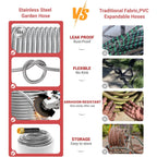 100Ft Metal Garden Hose - Heavy Duty 304 Stainless Steel Flexible Water Hose, No Kinks & Leak-Proof With Upgraded Handle, 10-Function Spray Nozzle & 4 Spare Gaskets For Yard, Rv, Pet Bath