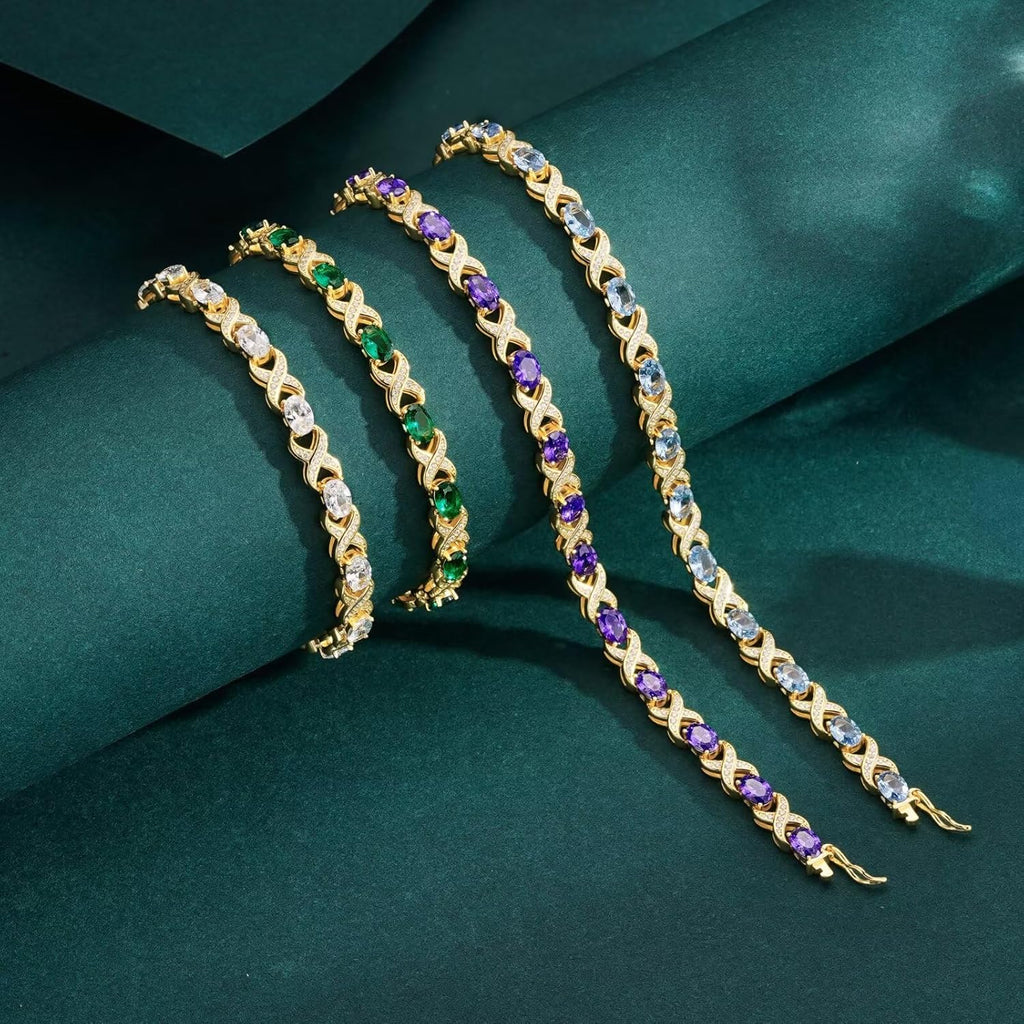 Iefil Mothers Day Gifts - 14K Gold Plated 925 Sterling Silver Tennis Bracelets for Women Unique X O Design Birthday Mothers Day Gifts for Wife Mom Daughter