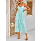 Fashionme Womens Summer Maxi Dresses 2026 Trendy Striped Vacation Boho Beach Spaghetti Strap Sundress Back Tie With Pockets
