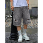 Mens Y2K Carpenter Baggy Jean Shorts, Ripped Jorts Wide Leg, Distressed Cargo Long Denim Shorts Loose Fit Streetwear Summer